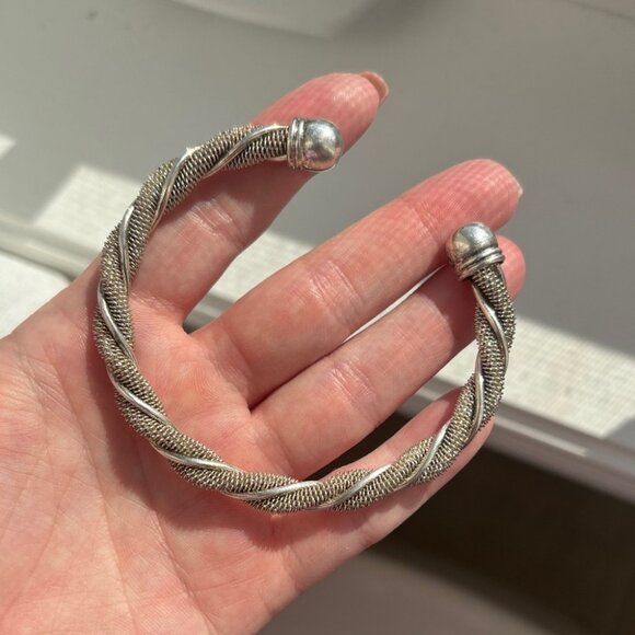 Vintage Silver Wrapped Mesh Cuff Adjustable Bracelet - Picture 1 of 7